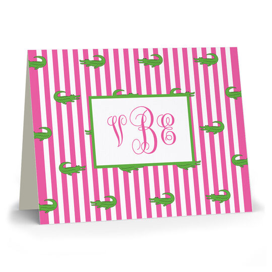 Alligator Pink Striped Folded Note Cards